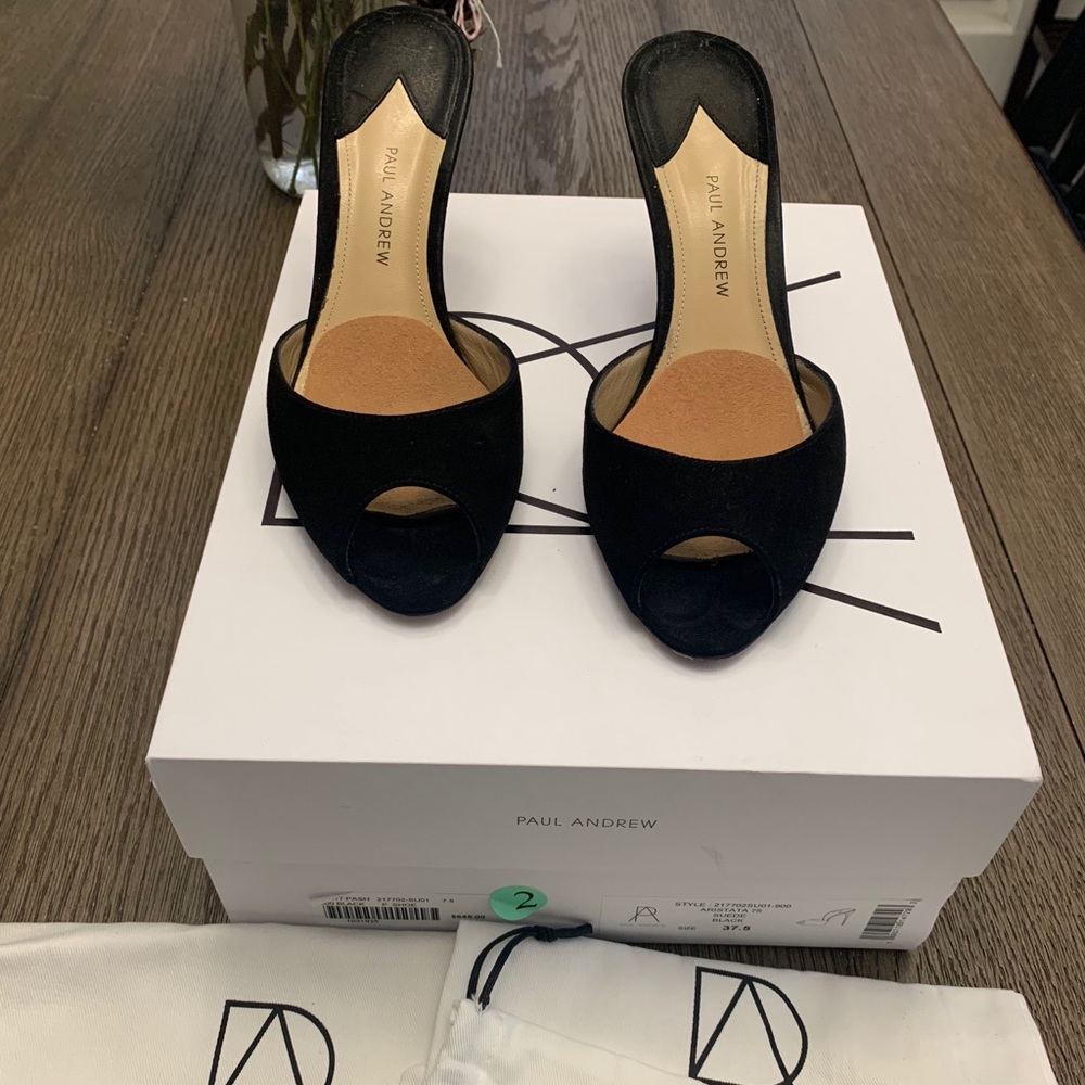 Paul Andrew Aristata Suede Black Heels Size 7.5